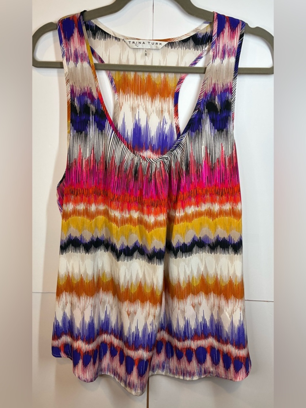 Trina Turk Sleeveless Tank Top Large Multicolor Ikat Abstract Print Flowy